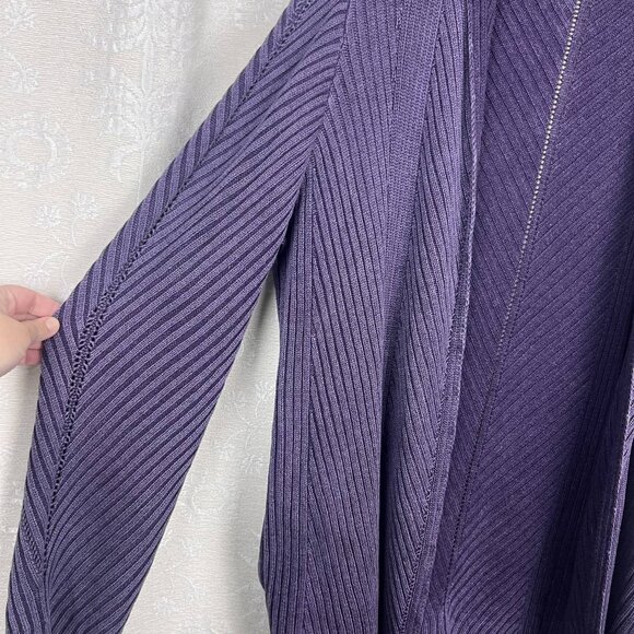 Carbon2Cobalt open lightweight knit ribbed cardigan sweater purple cotton blend - Picture 3 of 7